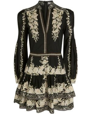 Alice + Olivia Valencia Deep V Long Sleeve Mini Dress - Black