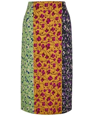 La DoubleJ Pencil Floral-Jacquard Woven Midi Skirt - Orange