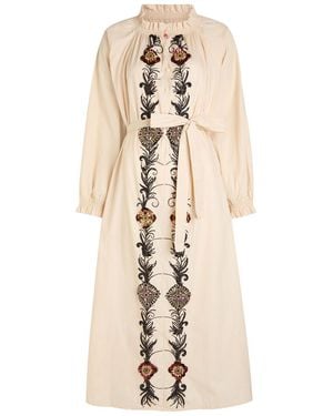 La DoubleJ Embroidered Cerere Cotton-Poplin Midi Shirt Dress - Natural
