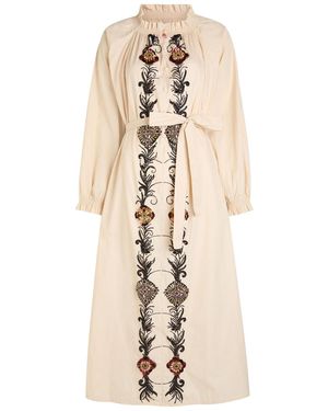 La DoubleJ Embroidered Cerere Cotton-Poplin Midi Shirt Dress - Natural