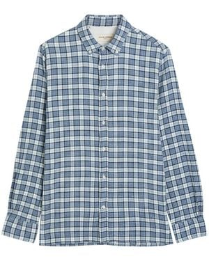 Officine Generale Arsene Checked Waffle Stretch-Cotton Shirt - Blue