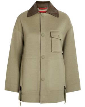 MAX&Co. Leather-Trim Wool Jacket - Green