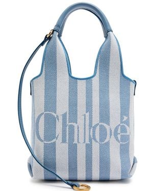 Chloé Stripy Logo-Jacquard Canvas Tote Bag - Blue
