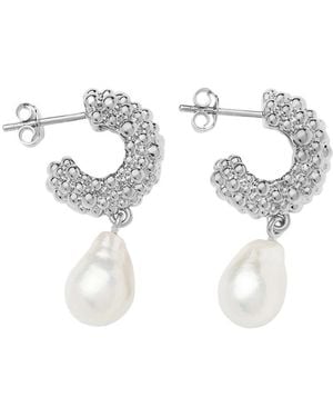 Missoma Pearl Drop-Plated Hoop Earrings - White