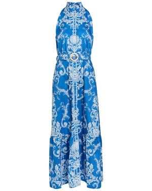 Borgo De Nor Biba Printed Belted Cotton Maxi Dress - Blue