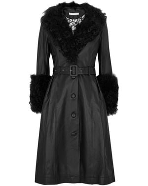 Saks Potts Foxy Shearling-Trimmed Leather Coat - Black