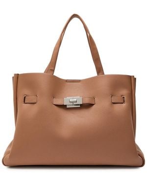 DKNY Bryar Large Satchel Grained Leather Tote Bag - Brown