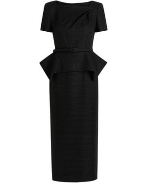 Roland Mouret Belted Peplum Tweed Midi Dress - Black