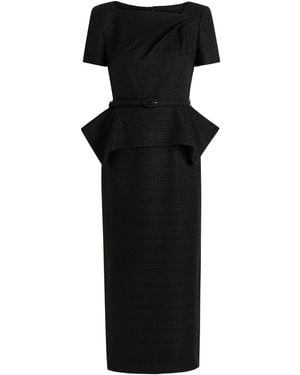 Roland Mouret Belted Peplum Tweed Midi Dress - Black