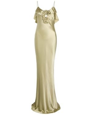 De La Vali Esperanza Ruffle-Trimmed Silk-Blend Maxi Dress - Metallic