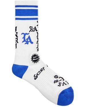 SAINT Mxxxxxx Born N Raised Logo Cotton-Blend Socks - Blue