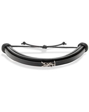 Saint Laurent Cassandre Logo Leather Bracelet - Black