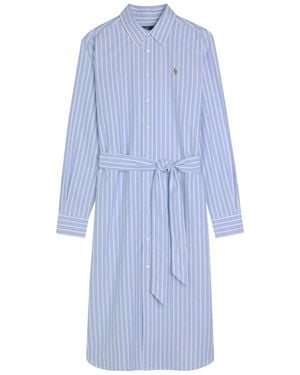 Polo Ralph Lauren Striped Belted Cotton Midi Shirt Dress - Blue