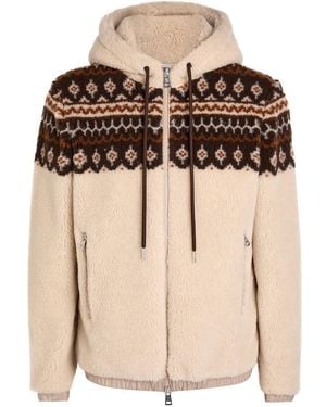 Moncler Felpa Aperta Hooded Teddy Fleece Jacket - Natural