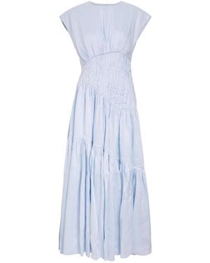 Aje. Ecliptica Shirred Linen-Blend Midi Dress - Blue