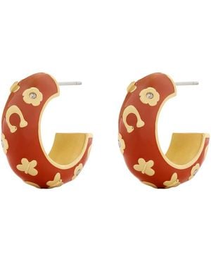 COACH Floral Enamelled Hoop Earrings - Orange