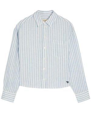 Weekend by Maxmara Logo Striped Cropped Linen Shirt - White