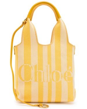 Chloé Stripy Logo-Jacquard Canvas Tote Bag - Yellow