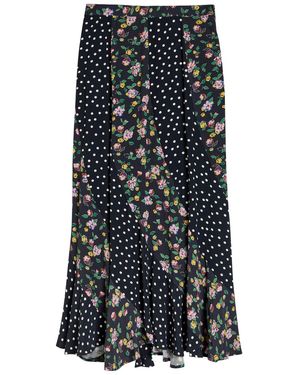 RIXO London Gracella Panelled Polka Dot And Floral Midi Skirt - Black
