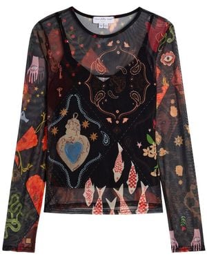 Never Fully Dressed Night Garden Printed Mesh Top - Black