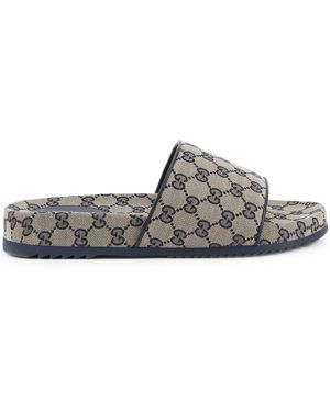 Gucci Gg Monogram Canvas Sliders - Grey