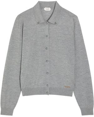 Versace Logo-Embroidered Wool Cardigan - Gray