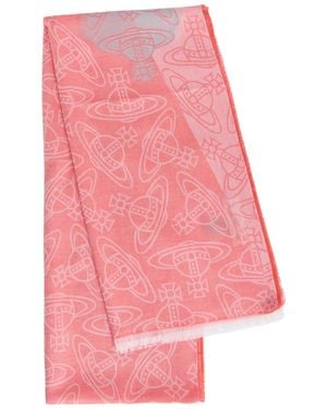 Vivienne Westwood Graffiti Logo-Monogrammed Cotton-Blend Scarf - Pink