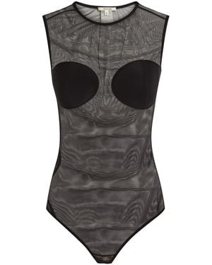 Nensi Dojaka Sheer Stretch-Tulle Bodysuit - Grey