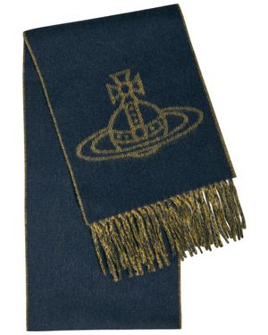 Vivienne Westwood Orb-Intarsia Wool Scarf - Blue