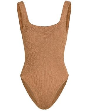 Hunza G Square-Neck Crinkle Swimsuit - Brown