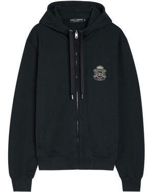 Dolce & Gabbana Hooded Logo-Embroidered Cotton Sweatshirt - Black