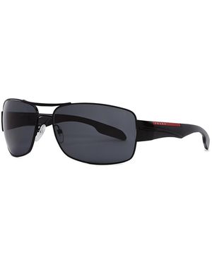 Prada Linea Rossa Polarised Rectangle-Frame Sunglasses - Black