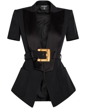Balmain Wool Blazer With Decorative Belt - Black