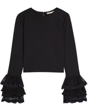 Alice + Olivia Delaina Long Sleeve Crop Top With Ruffle Cuff - Black