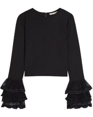 Alice + Olivia Delaina Long Sleeve Crop Top With Ruffle Cuff - Black