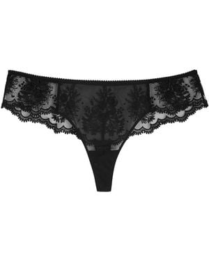 Simone Perele Intrigue Embroidered Tulle Thong - Black