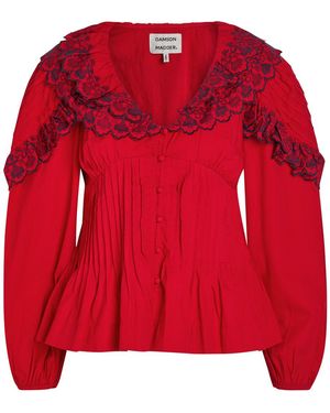 Damson Madder Caroline Embroidered Cotton-Poplin Blouse