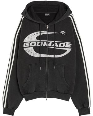 GODMADE Imperial Logo Striped Hooded Cotton Sweatshirt - Black