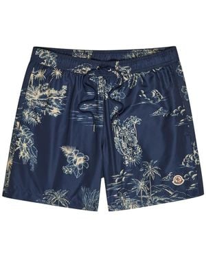 Moncler Floral-Print Nylon Swim Shorts - Blue