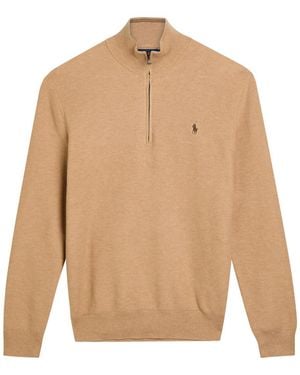 Polo Ralph Lauren Logo Half-Zip Cotton Sweater - Natural