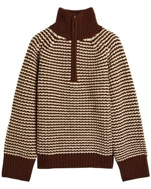Studio Nicholson Striped Half-Zip Wool Jumper - Brown