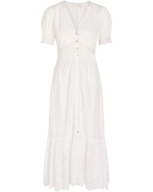 LoveShackFancy Tarragon Embroidered Cotton Midi Dress - White