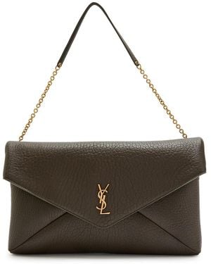 Saint Laurent Envelope Grained Leather Pouch - Brown