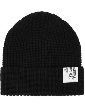 Vivienne Westwood Anthracite Ribbed Wool Beanie - Black