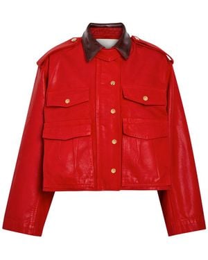 RÙADH The Henderson Leather Collar Waxed Canvas Jacket - Red