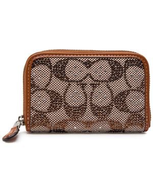 COACH Crystal-Embellished Woven Wallet - Brown