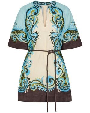 ALÉMAIS Natalia Printed Belted Linen Mini Dress - Green