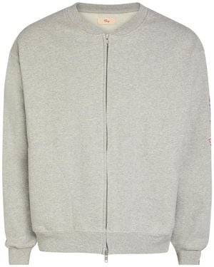 CHERRY LA Gecko Embroidered Zip-Through Cotton-Blend Sweatshirt - Grey
