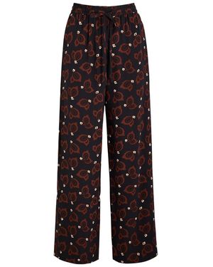 Matteau Printed Straight-Leg Silk Trousers - Blue