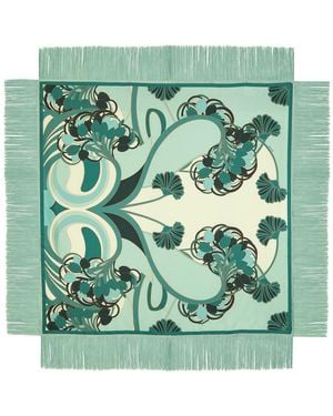 La DoubleJ Reversible Printed Fringed Silk Scarf - Green
